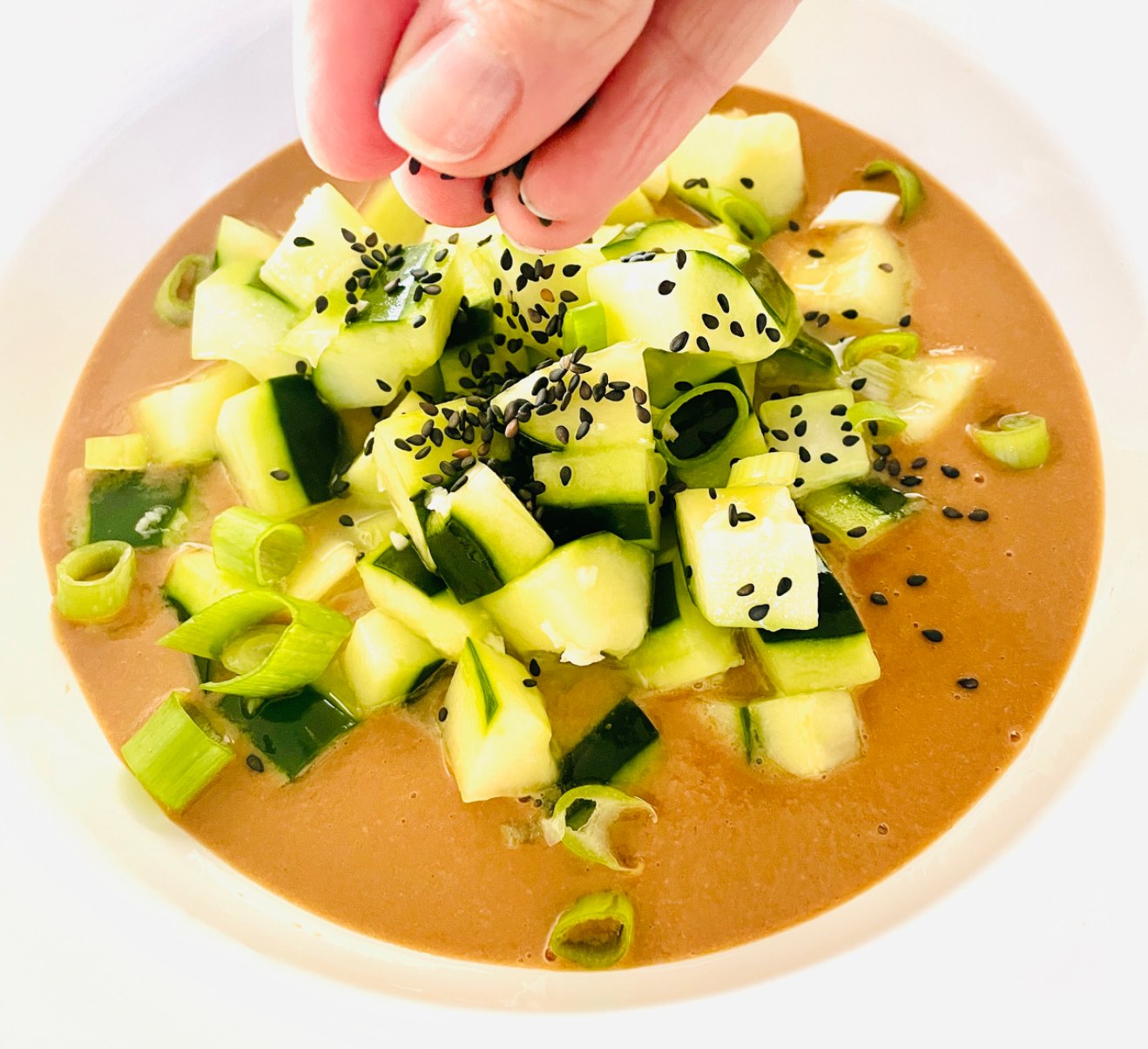 cucumber salad with tahini and soy dressing